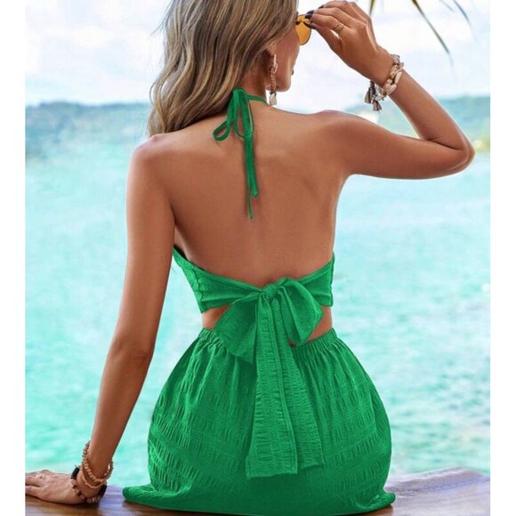 Women's Cut Out Tie Halter Neck Backless Summer Sleeveless Romper Jumpsuit Sz XL - Picture 2 of 6